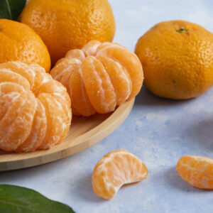 Close up photo of Fresh organic mandarins. High quality photo